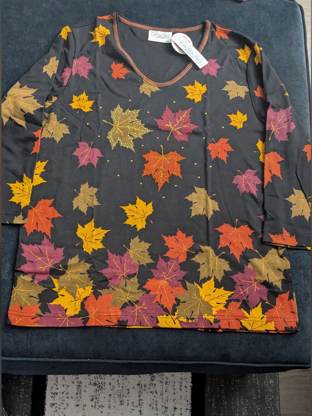 NWT! Cactus Bay 100% Cotton Fall Leaves 3/4 Sleeve Shirt Size XXL